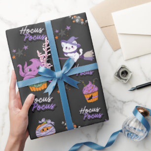 Charcoal Hocus Pocus cute Witch Cat Halloween Wrapping Paper