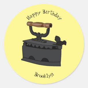 Charcoal iron cartoon illustration  classic round sticker