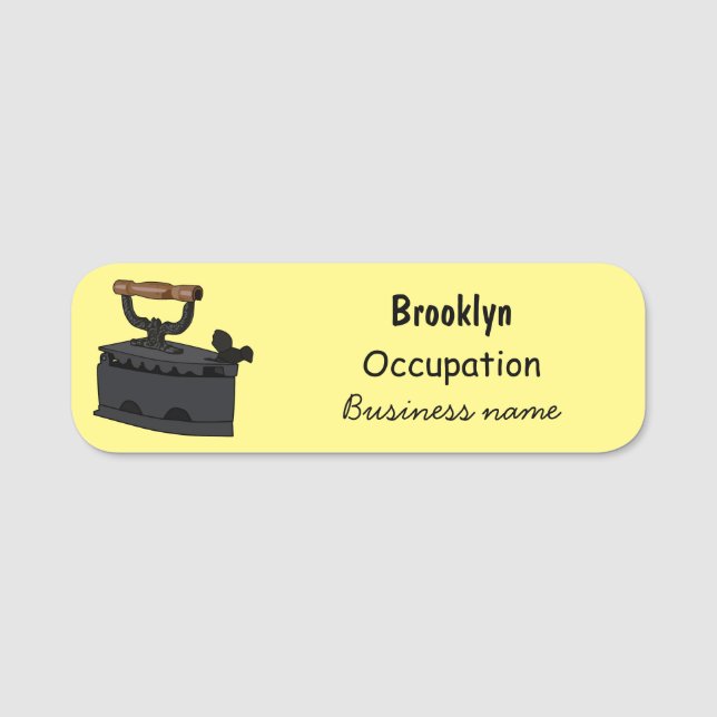 Charcoal iron cartoon illustration name tag (Front)