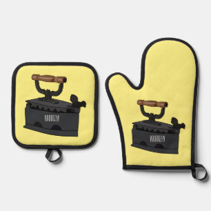 Charcoal iron cartoon illustration  oven mitt & pot holder set