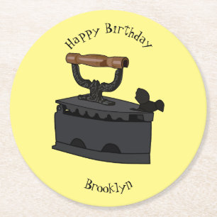 Charcoal iron cartoon illustration  round paper coaster