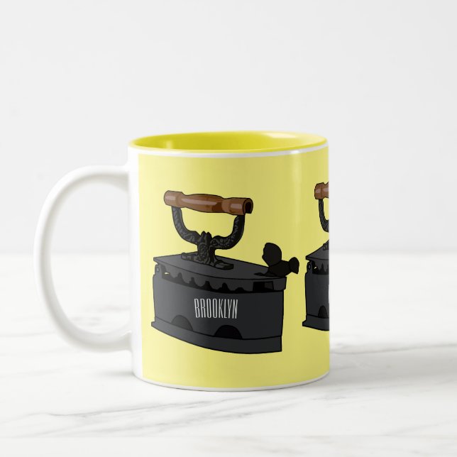 Charcoal iron cartoon illustration  Two-Tone coffee mug (Left)