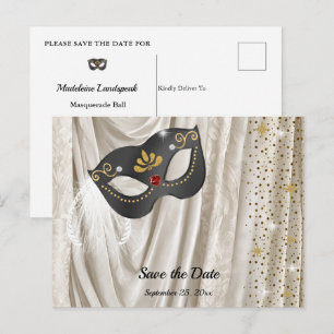 Charcoal Ivory Masquerade Damask Save the Date Postcard