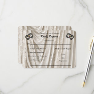 Charcoal Ivory Masquerade White Damask RSVP Card