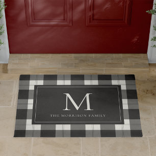 Charcoal & Ivory Plaid Monogram & Name Doormat