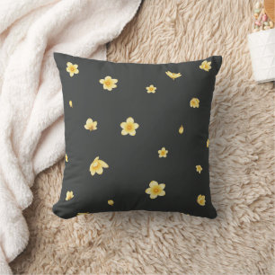 Charcoal Japanese Wintersweet Floral Pattern Cushion