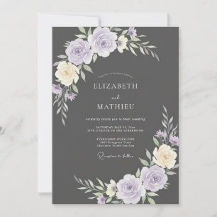 Charcoal Lavender Ranunculus Eucalyptus Wedding Invitation