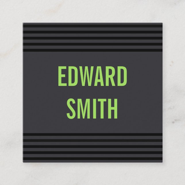 Charcoal & Lime Green with Black Lines Square Business Card (Front)
