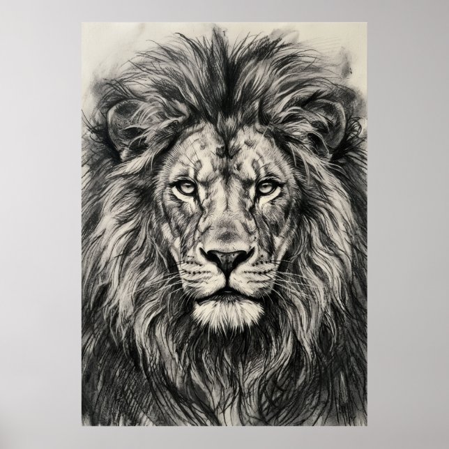 Charcoal Lion Portrait Poster (Front)