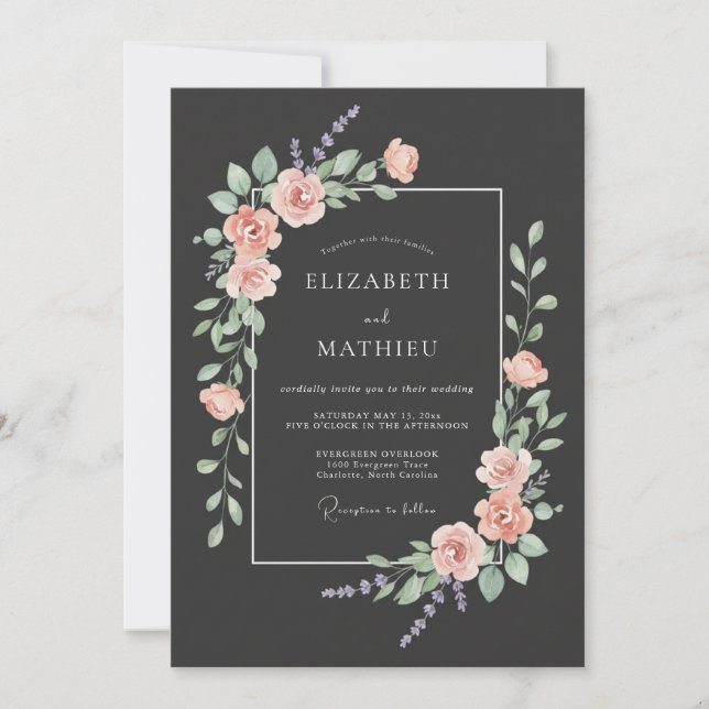 Charcoal Lush Evening Wedding Invitation (Front)