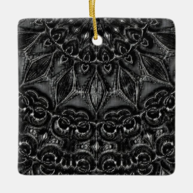 Charcoal Mandala   Ceramic Ornament (Front)