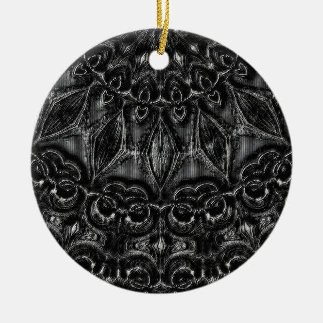 Charcoal Mandala  Ceramic Tree Decoration (Front)