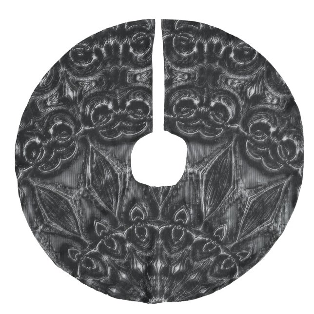 Charcoal Mandala   Faux Linen Tree Skirt (Front)