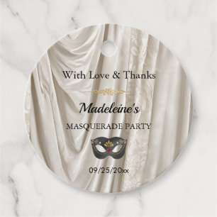 Charcoal Masquerade White & Gold Damask Round Favour Tags