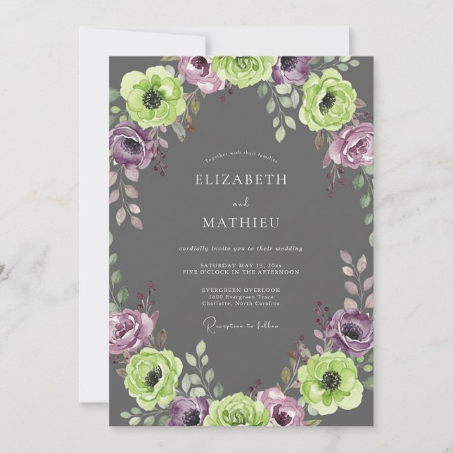Charcoal Mauve Lime Painted Wedding Invitation (Front)