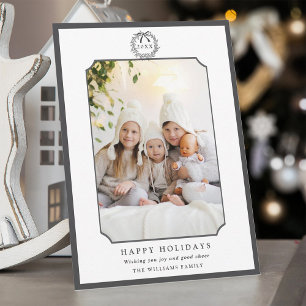 Charcoal Minimal Happy Holidays Photo  Holiday Card