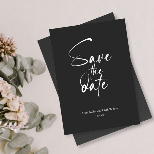 Charcoal Minimalist Bold Save The Date Script Invitation (Creator Uploaded)