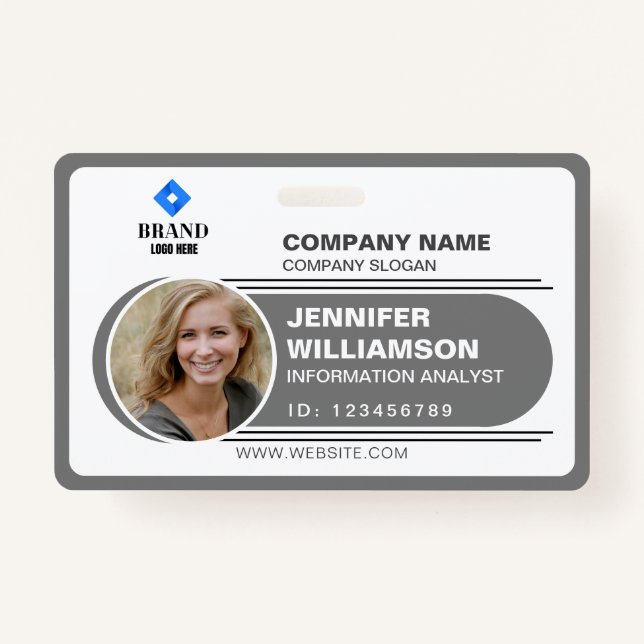 Charcoal Minimalist Business QR Employee Photo ID ID Badge (Front)