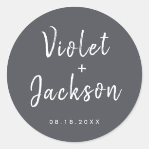 Charcoal Minimalist script wedding favour Classic Round Sticker