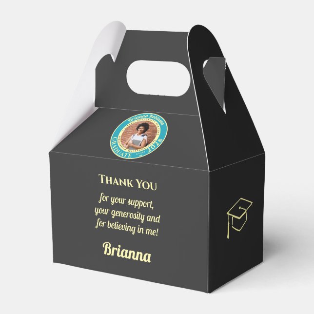 Charcoal Modern Graduation Photo Thank You Favour Box (Front Side)