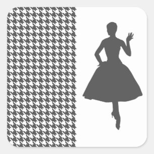 Charcoal Modern Houndstooth w/ Fashion Silhouette Square Sticker
