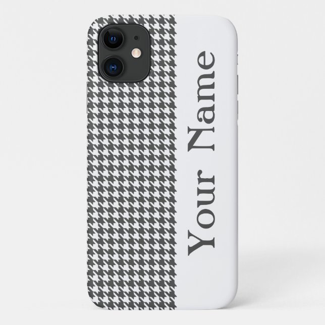 Charcoal Modern Houndstooth with name Case-Mate iPhone Case (Back)