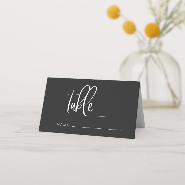 Charcoal Modern Minimalist Wedding Table Number  Place Card (Front)