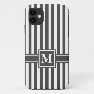Charcoal Modern Stripe with Monogram Case-Mate iPhone Case