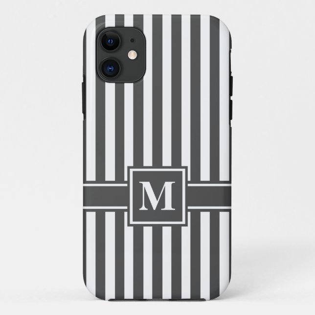 Charcoal Modern Stripe with Monogram Case-Mate iPhone Case (Back)