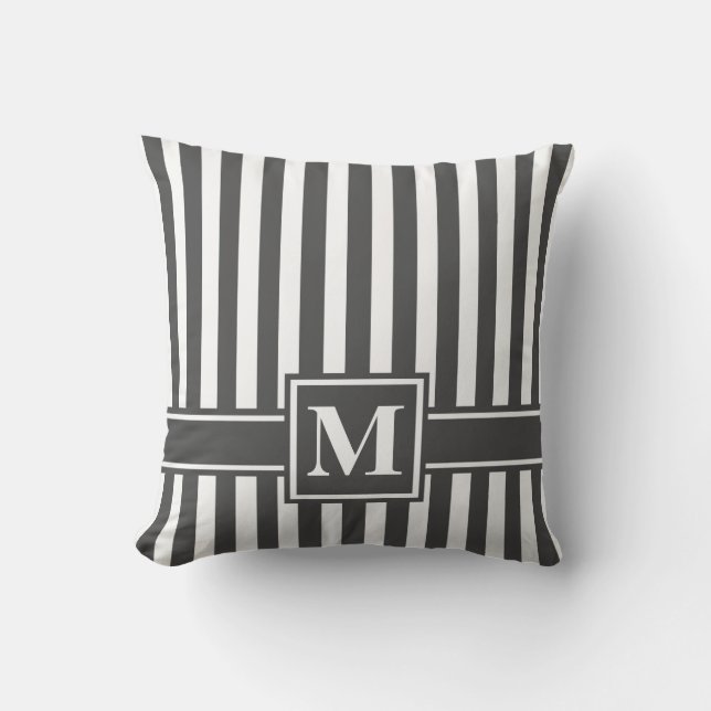 Charcoal Modern Stripe with Monogram Cushion (Front)