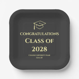 Charcoal Modern Typography Graduation Party Paper Plate