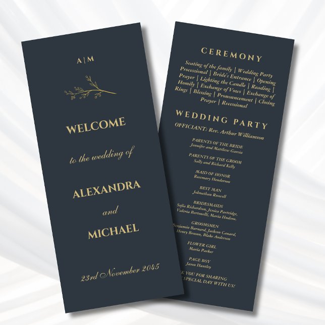 Charcoal Monogram Botanical Minimalist Wedding  Programme (Creator Uploaded)