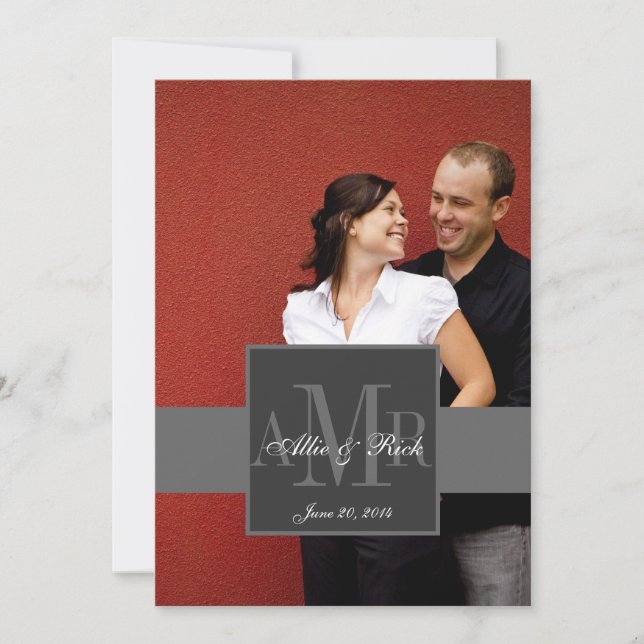 Charcoal Monogram Photo Wedding Invitation 2 (Front)