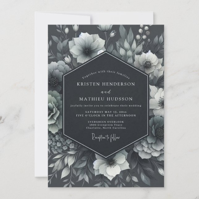 Charcoal Moody Anemone Wedding Invitation (Front)
