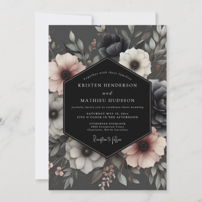 Charcoal Moody Anemone Wedding Invitation (Front)