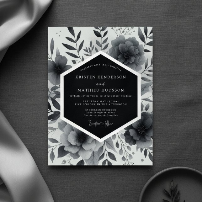 Charcoal Moody Floral Whimsy Wedding Invitation (Creator Uploaded)