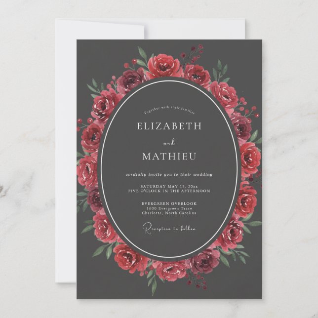 Charcoal Moody Rose Wedding Invitation (Front)