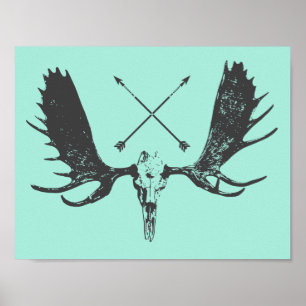 Charcoal Moose Skull Art Hunter / Boho Poster