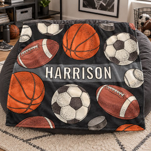 Charcoal Multi Sport Custom Name Monogram Fleece Blanket