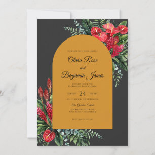 Charcoal Mustard Anthurium Eucalyptus Wedding Invitation