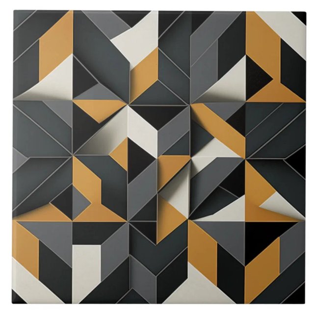 Charcoal Ochre and Ivory Angular Geometric Tile (The complete printed tile design. Tiles sold individually.)