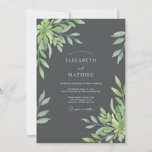 Charcoal Olive Leafy Wedding Invitation