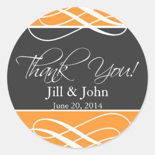 Charcoal Orange Thank You Favour Labels Wedding