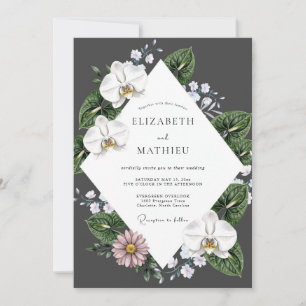 Charcoal Orchid Tropical Wedding Invitation
