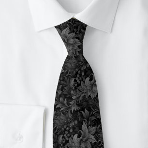 Charcoal Ornate Botanical Tie