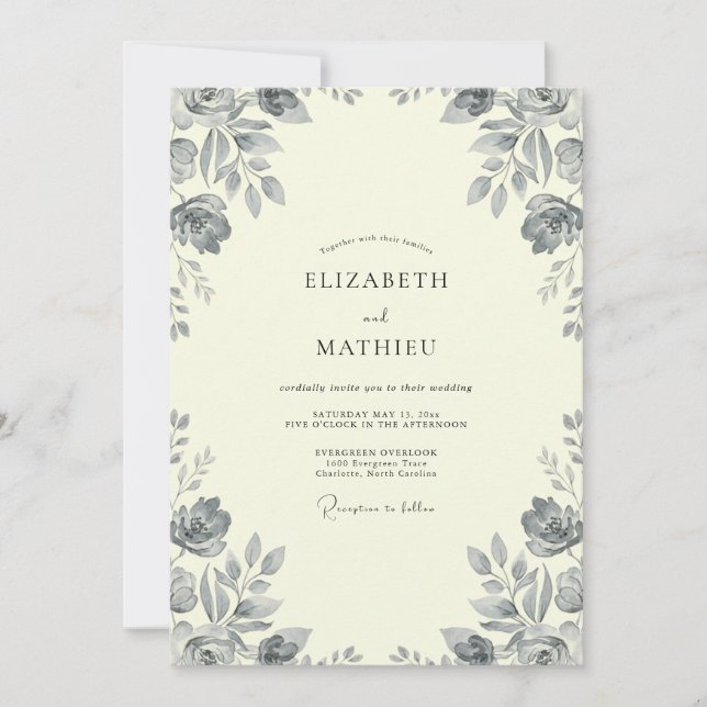 Charcoal Painted Rose Wedding Invitation (Front)