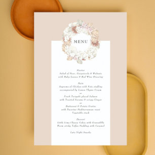 Charcoal Pampas Wreath Cream Boho Monogram Wedding Menu