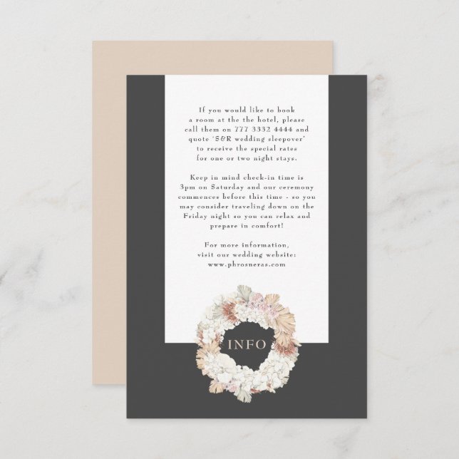 Charcoal Pampas Wreath Grey Boho Monogram Wedding Enclosure Card (Front/Back)