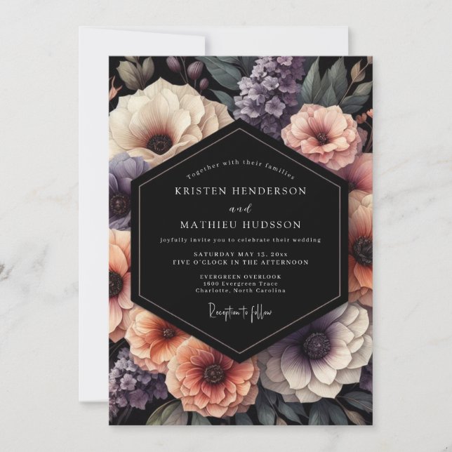 Charcoal Peach Chiaroscuro Wedding Invitation (Front)