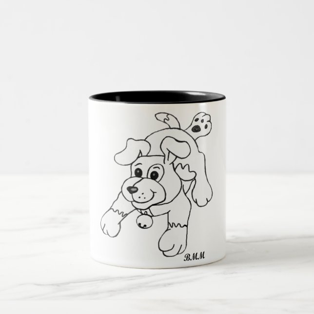 Charcoal Pencil Dog Two-Tone Coffee Mug (Center)